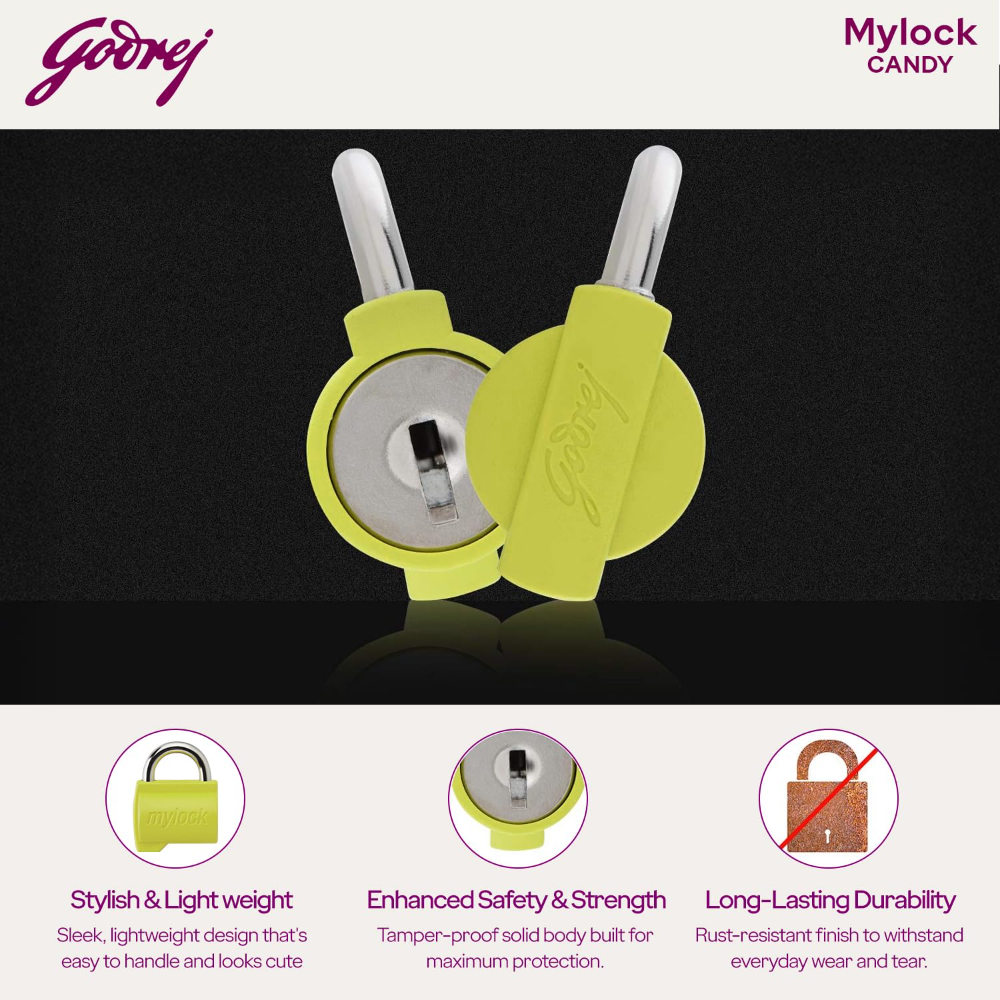Godrej Locks I MyLock Candy Catus Green Pack of 4 | Common Keys | Self-Locking Padlock | Rust Resistant | ABS Body | Travel Lock | CPU and Bag Lock | Tamper-Proof | 1 Year Warranty I 9618